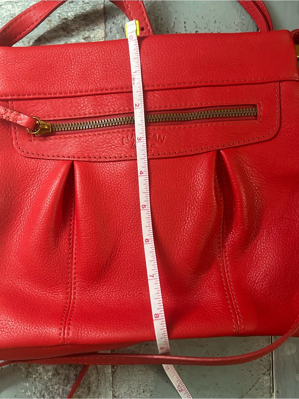 American Leather Co Red Pebbled Leather Crossbody with Gold Accents - Picture 4 of 7